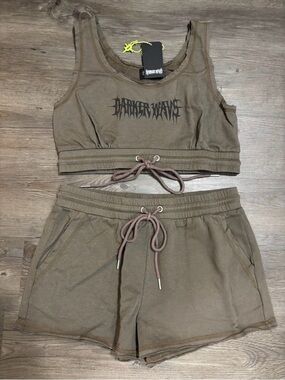 Darker Wavs warp knit lounge Crop Tank & Shorts Set